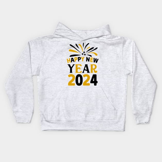 Happy New Year 2024 Groovy Kids Hoodie by Danemilin